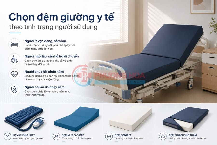 Chọn đệm giường y tế theo tình trạng người sử dụng